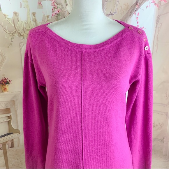 NEW Talbots Hot Pink button Cotton Sweater - Picture 2 of 10